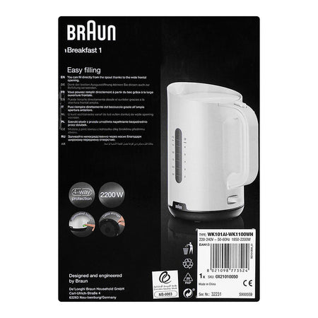 Braun Breakfast1 Kettle, 360 Rotating Base, Limescale Filter, 1.7L, BPA-Free, 2200W, WK-1100WH - Image 5