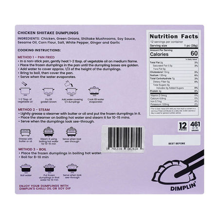 Dimplin Chicken Shitake Dumplings With Chilli Oil and Soy Dip, 12-Pack - Image 2