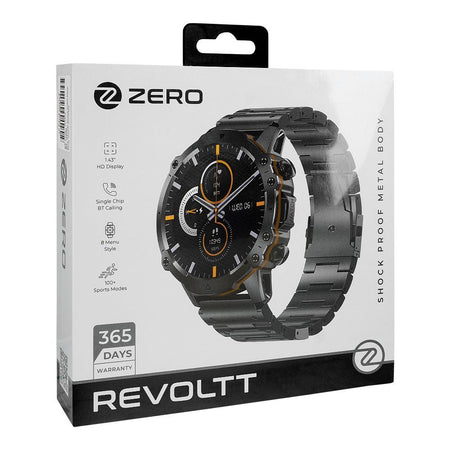 Zero Revoltt Shock Proof Metal Body, 1.43" HD Display, Gun Metal Metallic Chain Strap, Smart Watch - Image 2