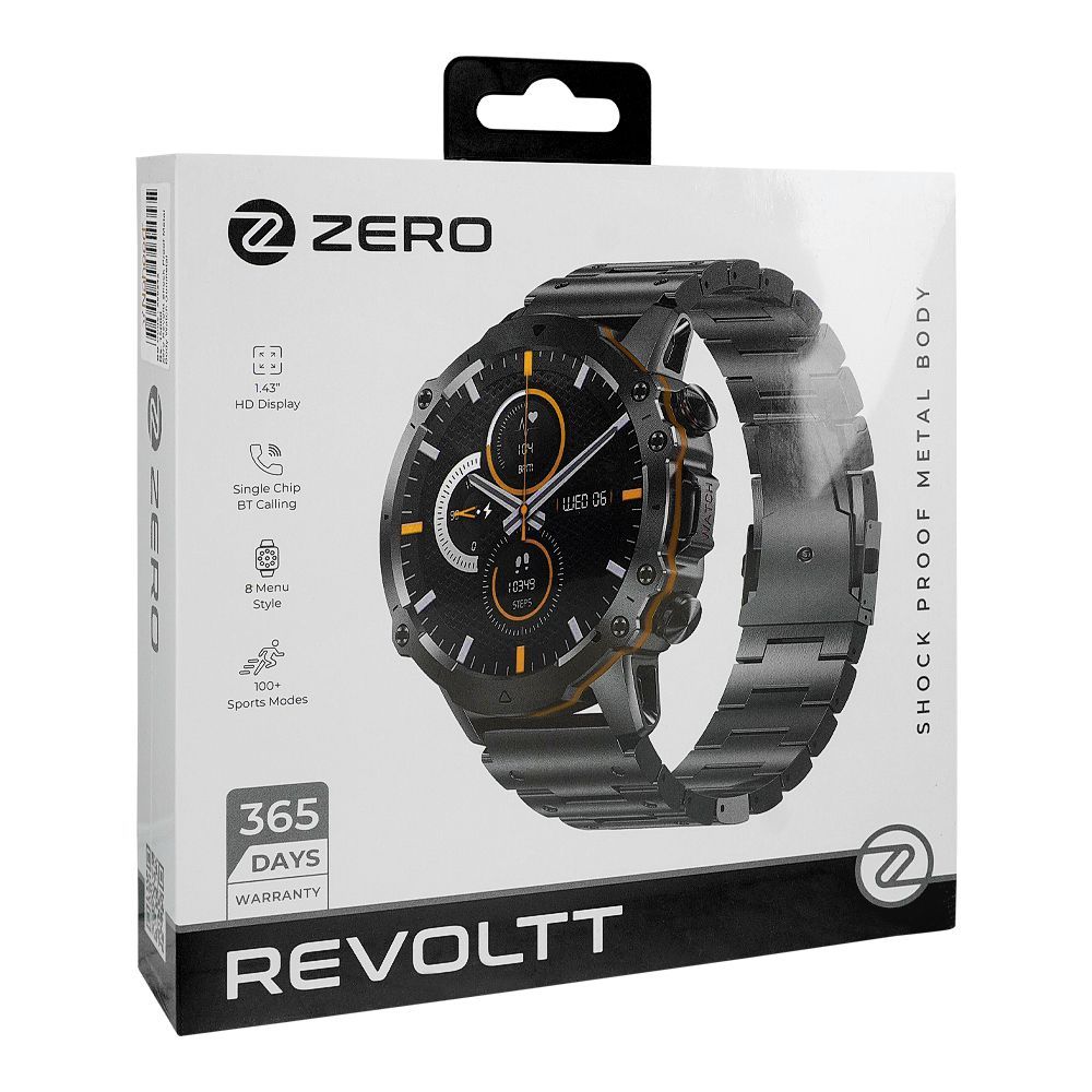 Zero Revoltt Shock Proof Metal Body, 1.43" HD Display, Gun Metal Metallic Chain Strap, Smart Watch - Image 2