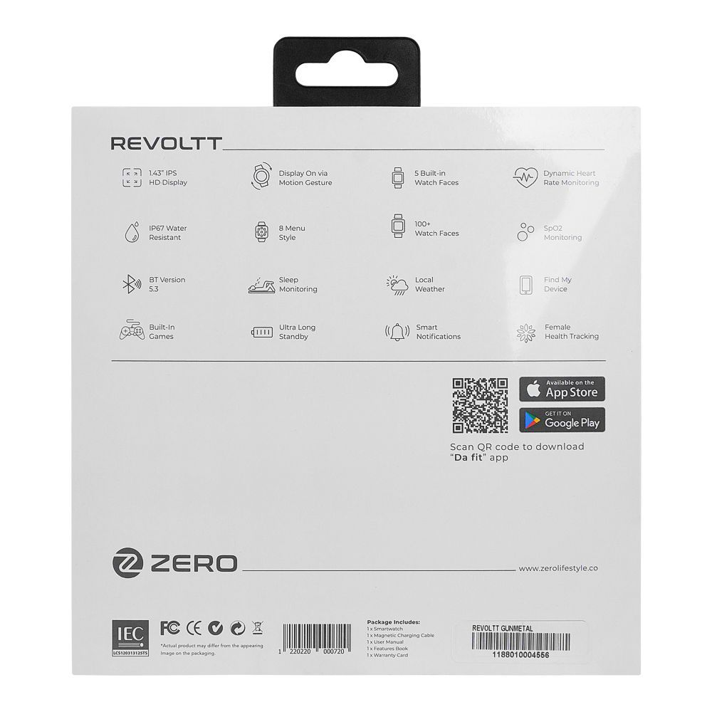 Zero Revoltt Shock Proof Metal Body, 1.43" HD Display, Gun Metal Metallic Chain Strap, Smart Watch - Image 3