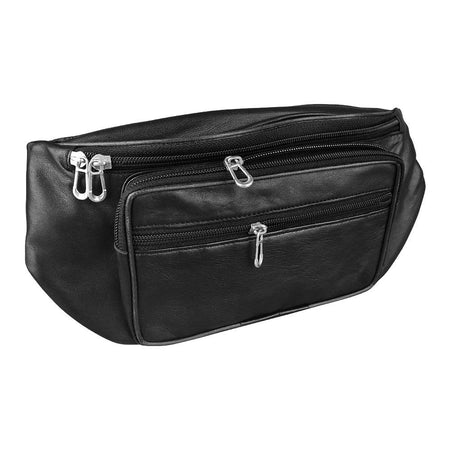 Pure Leather Belt Pouch With Zipper Pockets, Black, For Men & Women - Main Image