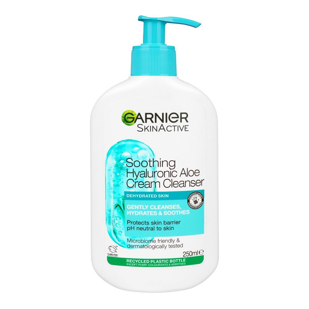 Garnier Skin Active Soothing Hyaluronic Aloe Cream Cleanser, PH Neutral, For Dehydrated Skin, 250ml - Main Image