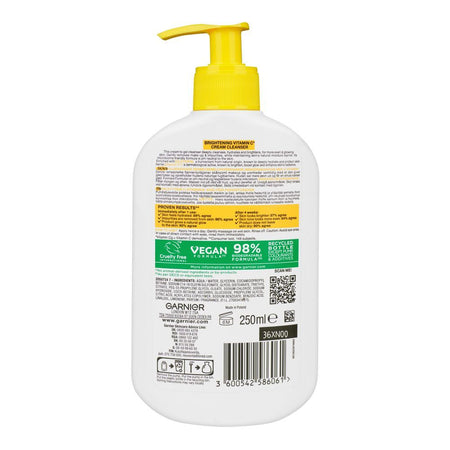 Garnier Skin Active Brightening Vitamin C Cream Cleanser, PH Neutral, For Dull & Uneven Skin, 250ml - Image 2
