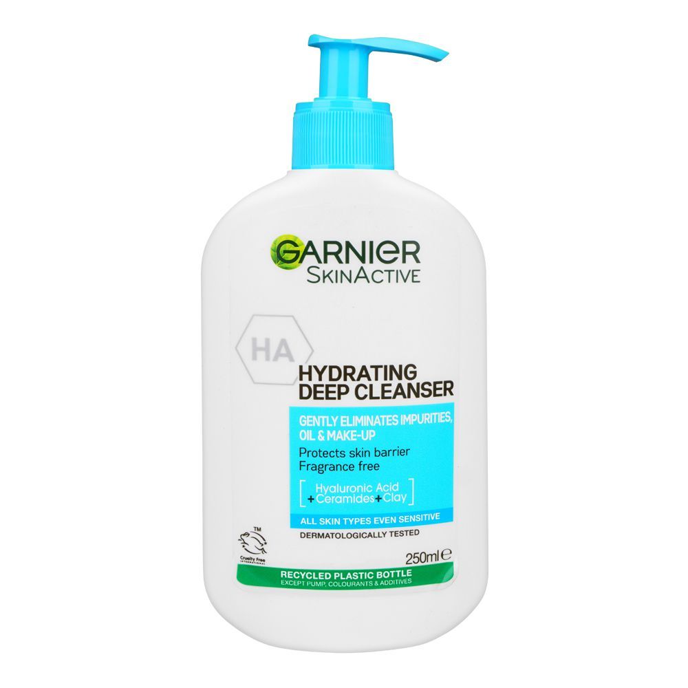 Garnier Skin Active HA Hydrating Deep Cleanser, Hyaluronic Acid+Clay, For All Skin Types, 250ml - Main Image