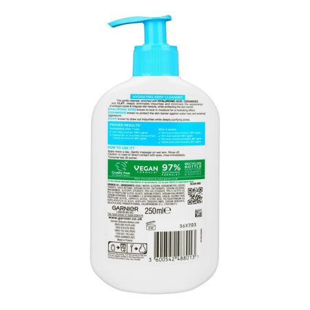 Garnier Skin Active HA Hydrating Deep Cleanser, Hyaluronic Acid+Clay, For All Skin Types, 250ml - Image 2