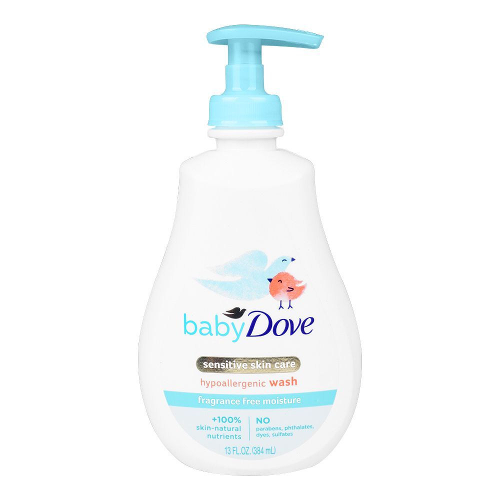Dove Baby Sensitive Skin Care Hypoallergic Wash, Fragrance Free Moisture, Parabens Free, 384ml - Main Image