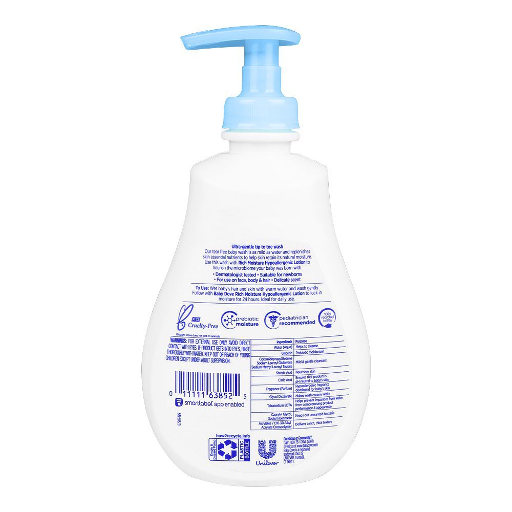 Dove Baby Sensitive Skin Care Hypoallergic Wash, Rich Moisture, Parabens Free, 384ml - Image 2