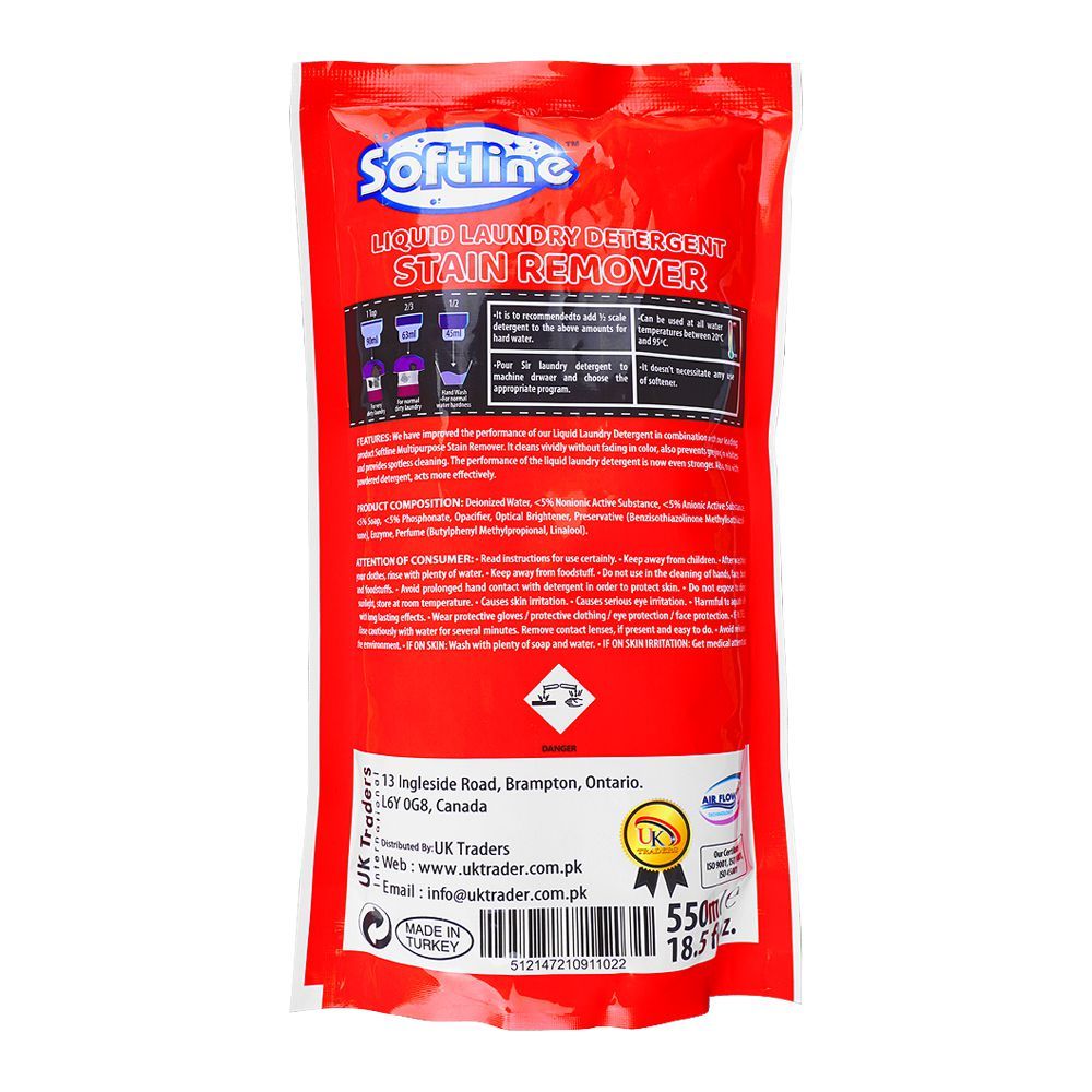 Softline Liquid Detergent Stain Remover, Red Pouch, 550ml - Image 2