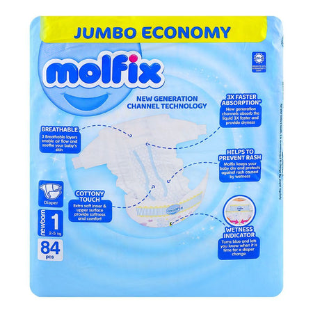 Molfix Diaper Newborn 1, Jumbo Economy Pack, 2-5kg, 84-Pack - Image 2