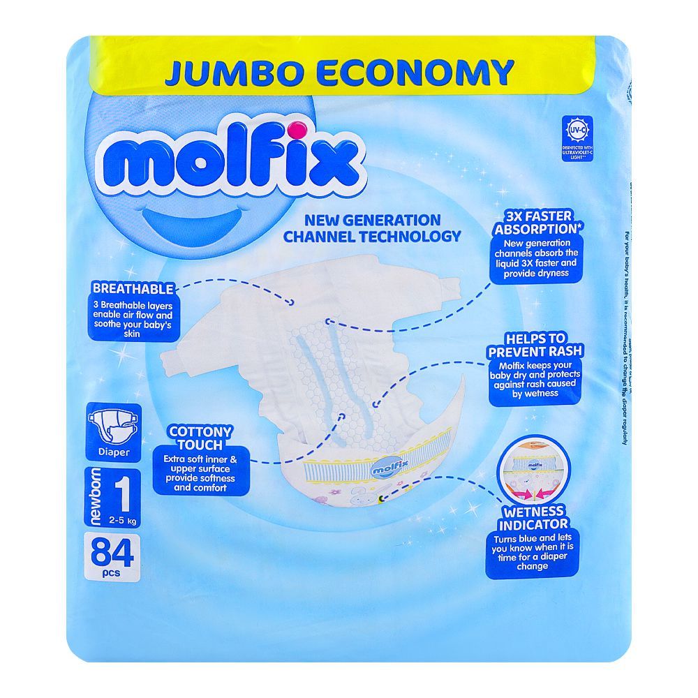Molfix Diaper Newborn 1, Jumbo Economy Pack, 2-5kg, 84-Pack - Image 2