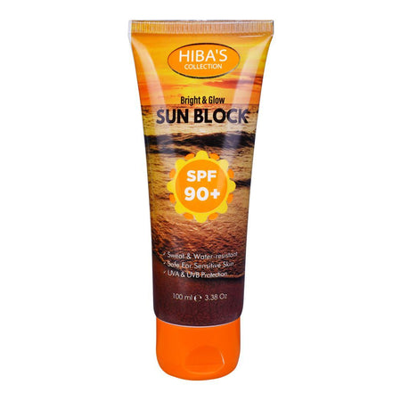 Hiba's Bright & Glow Sun Block, SPF 90+, Water Resistant, Safe For Sensitive Skin, 100ml - Main Image
