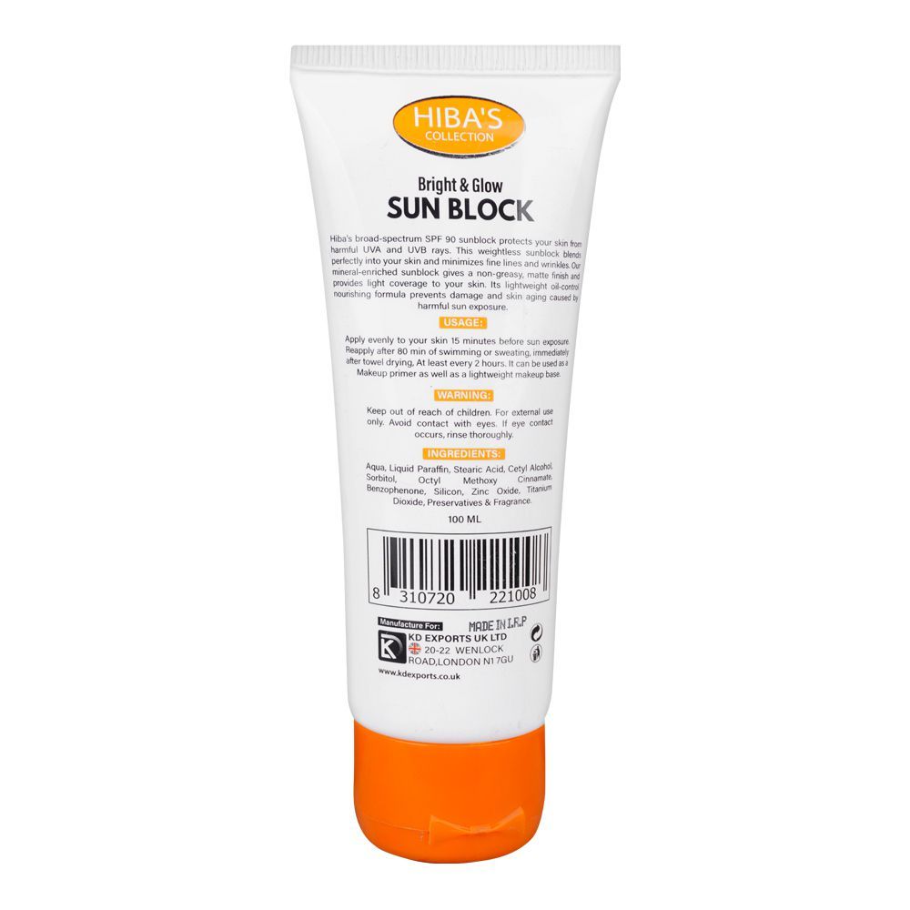 Hiba's Bright & Glow Sun Block, SPF 90+, Water Resistant, Safe For Sensitive Skin, 100ml - Image 2