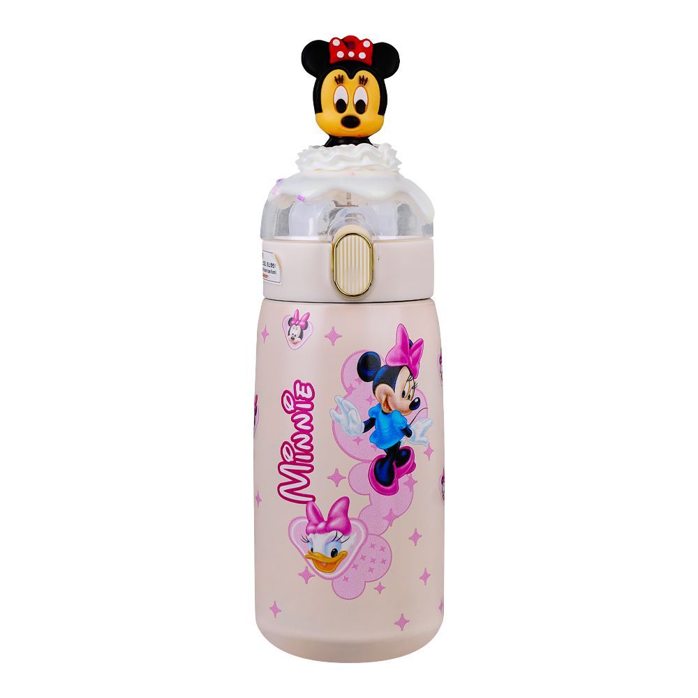 Minnie Mouse Theme Plastic Water Bottle, Leakproof, Ideal for Office, School & Outdoor, Off White, CA302 - Main Image