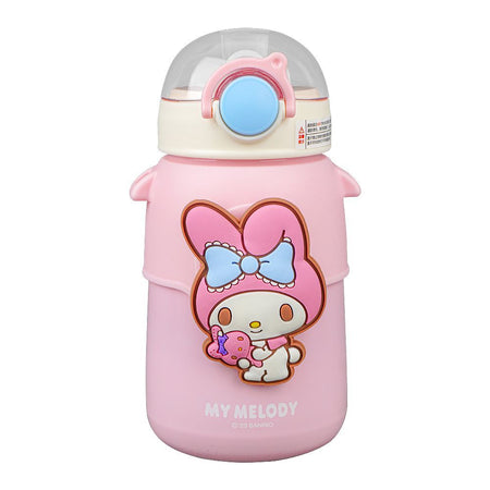 Melody Plastic Thermos Cup Cute Water Bottle With Straw & Strap, Leakproof, Pink, 8075B - Image 2