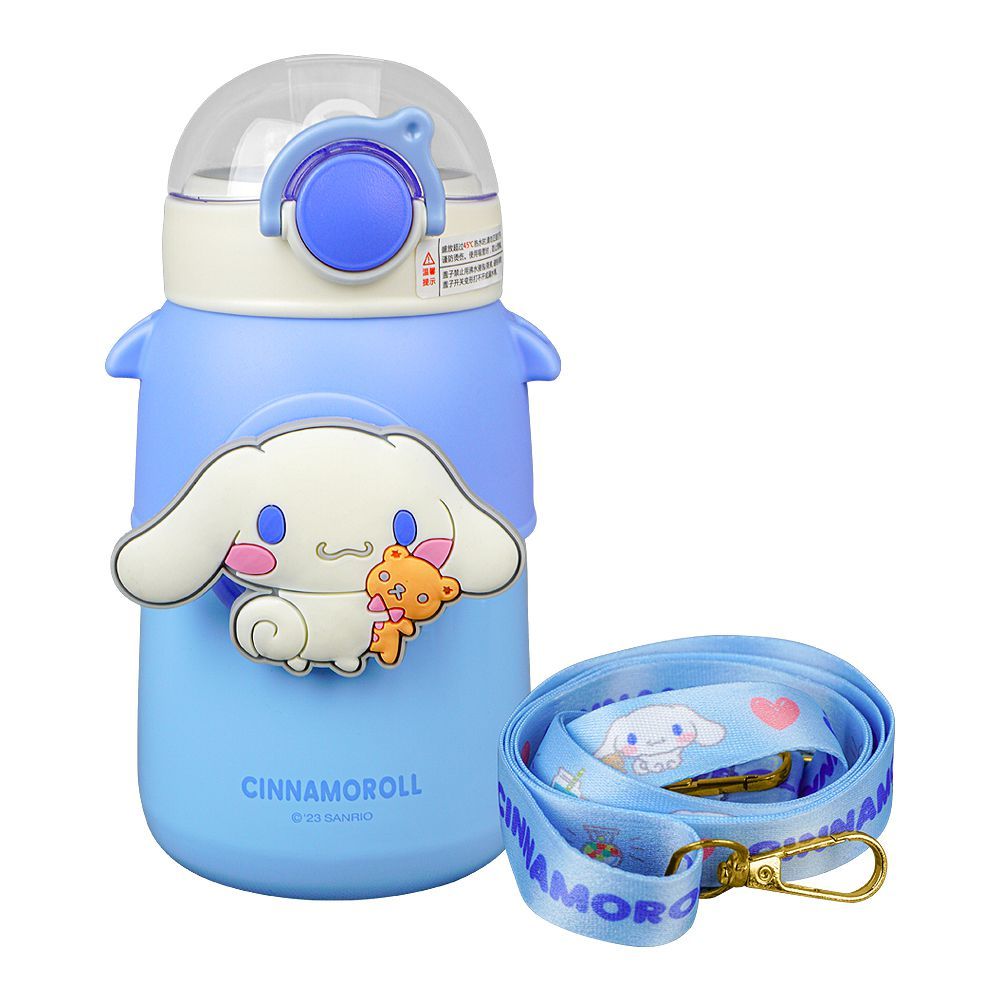 Cinnamoroll Plastic Thermos Cup Cute Water Bottle With Straw & Strap, Leakproof, Sky Blue, 8075B - Main Image