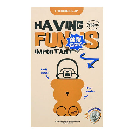 Bear Plastic Thermos Cup Water Bottle With Straw & Strap, Brown, 450ml Capacity, 6417B - Image 2