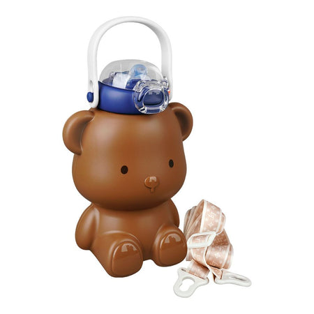 Bear Plastic Thermos Cup Water Bottle With Straw & Strap, Brown, 450ml Capacity, 6417B - Image 3