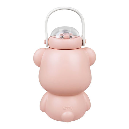 Bear Plastic Thermos Cup Water Bottle With Straw & Strap, Pink, 450ml Capacity, 6417B - Image 4
