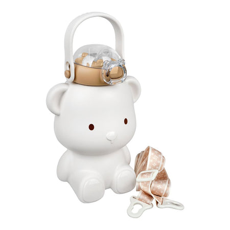 Bear Plastic Thermos Cup Water Bottle With Straw & Strap, White, 450ml Capacity, 6417B - Image 3