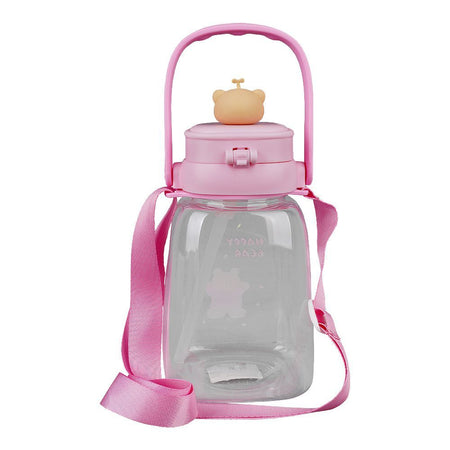 Happy Bear Plastic Water Bottle With Strap, Pink, TQ1022 - Image 2