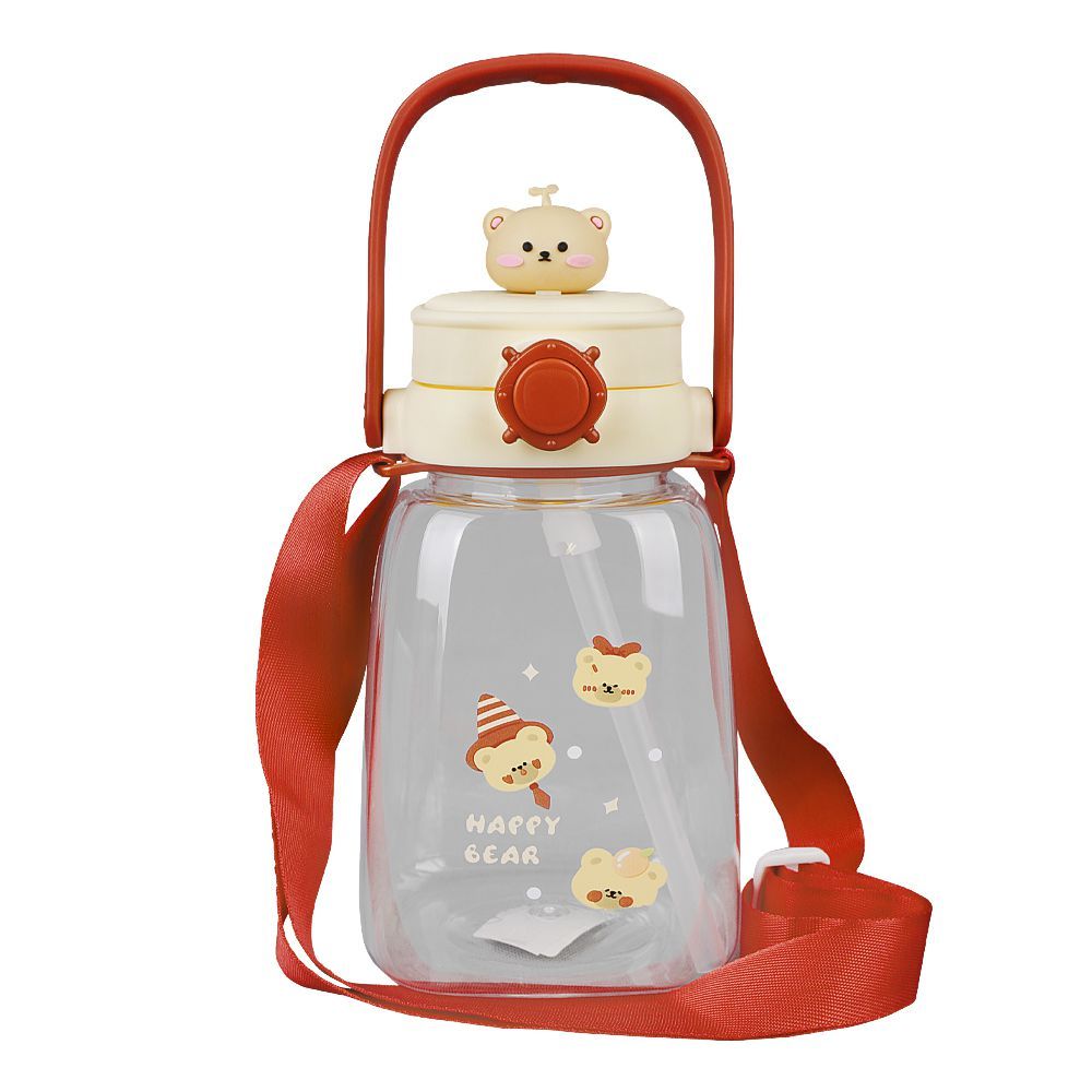 Happy Bear Plastic Water Bottle With Strap, Peach, TQ1022 - Main Image