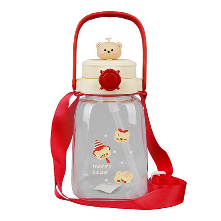 Happy Bear Plastic Water Bottle With Strap, Maroon, TQ1022 - Main Image
