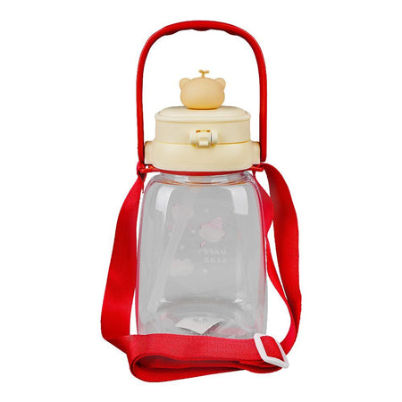 Happy Bear Plastic Water Bottle With Strap, Maroon, TQ1022 - Image 2