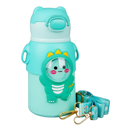 Crocodile Plastic Thermos With Strap, Sea Green, Creative Water Bottle, H228 - Main Image