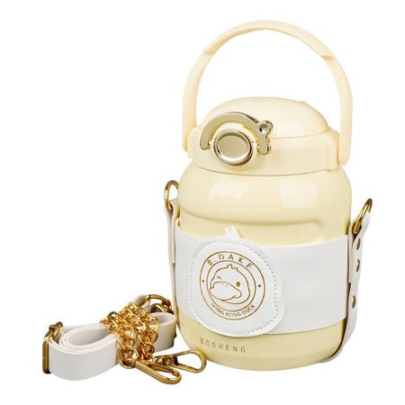 B.Dake Plastic Thermos With Chain Strap, Cream, Creative Water Bottle, BW1810 - Main Image