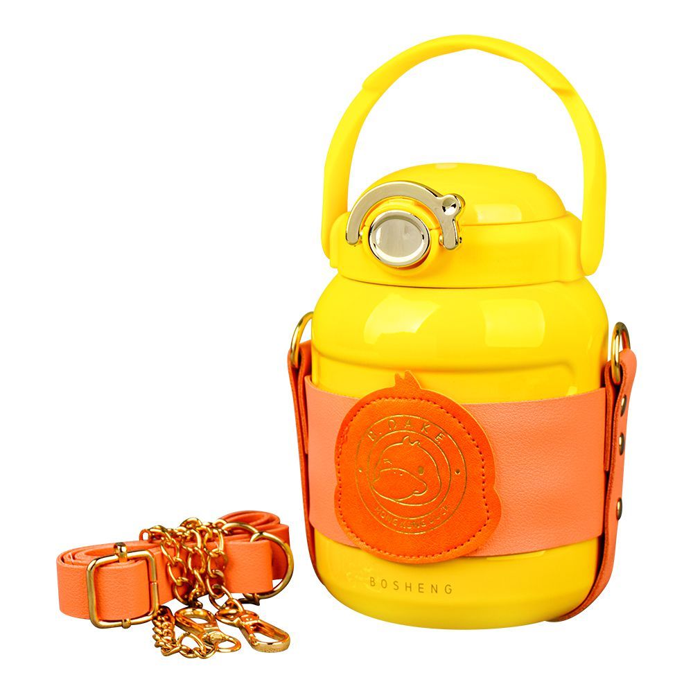B.Dake Plastic Thermos With Chain Strap, Yellow, Creative Water Bottle, BW1810 - Main Image