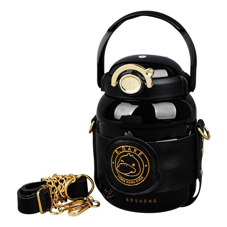 B.Dake Plastic Thermos With Chain Strap, Black, Creative Water Bottle, BW1810 - Main Image