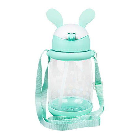 Rabbit & Floral Plastic Water Bottle With Strap, 600ml Capacity, Blue, LY-271 - Image 2