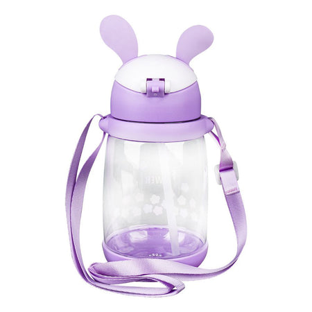 Rabbit & Floral Plastic Water Bottle With Strap, 600ml Capacity, Purple, LY-271 - Image 2