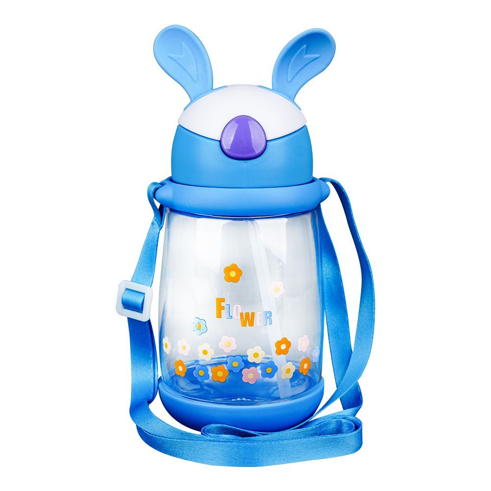 Rabbit & Floral Plastic Water Bottle With Strap, 600ml Capacity, Green, LY-271 - Main Image