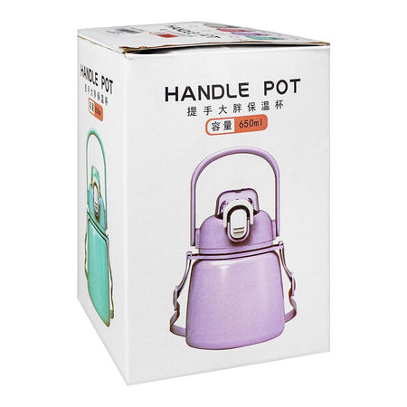 Hande Pot Plastic Thermos With Strap, 650ml Capacity, Off White, Creative Water Bottle, XW8659A - Image 3
