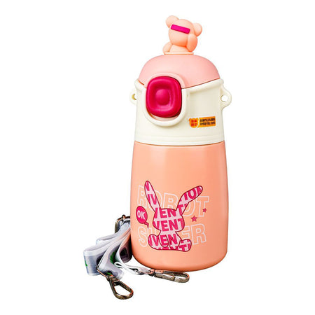 Moto Rabbit Plastic Thermos With Strap, Pink, Creative Water Bottle, FXD-7606 - Main Image