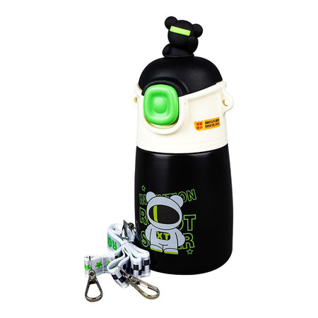 Moto Rabbit Plastic Thermos With Strap, Black, Creative Water Bottle, FXD-7606 - Main Image