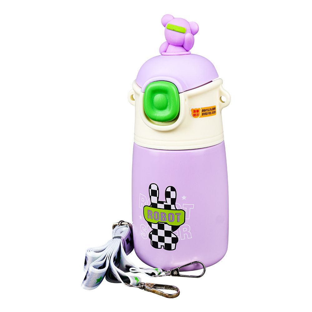 Moto Rabbit Plastic Thermos With Strap, Purple, Creative Water Bottle, FXD-7606 - Main Image