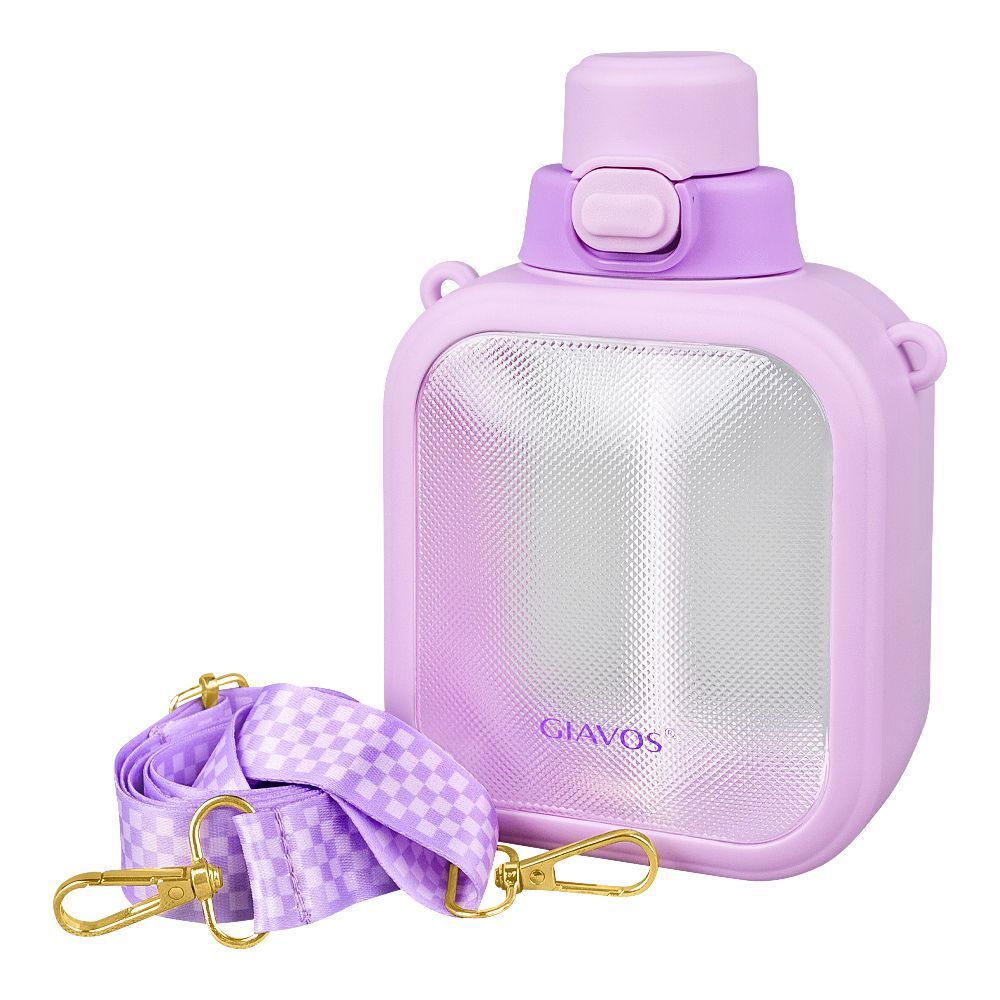 Giavos Fashion Plastic Cup Water Bottle With Strap, 700ml Capacity, Purple, JG2575A - Main Image