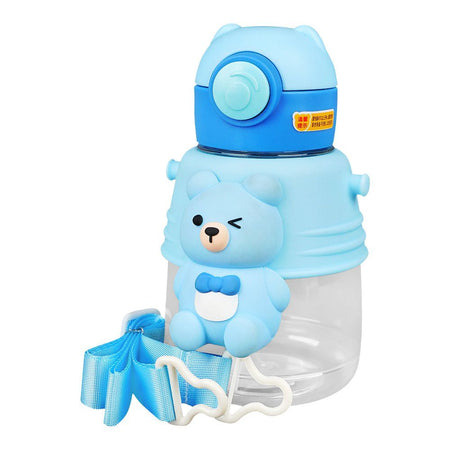 Bear Plastic Water Bottle With Strap, Blue, FW-7008 - Main Image