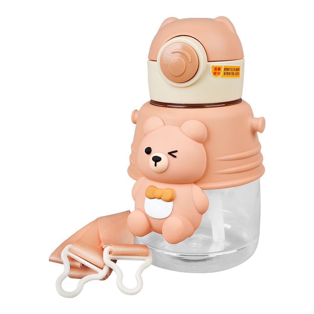 Bear Plastic Water Bottle With Strap, Light Brown, FW-7008 - Main Image