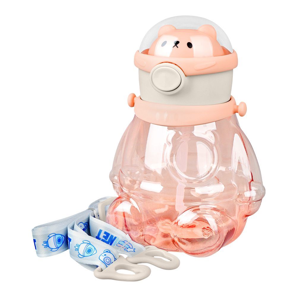 Bear Plastic Water Bottle With Strap, Pink, M10745 - Main Image