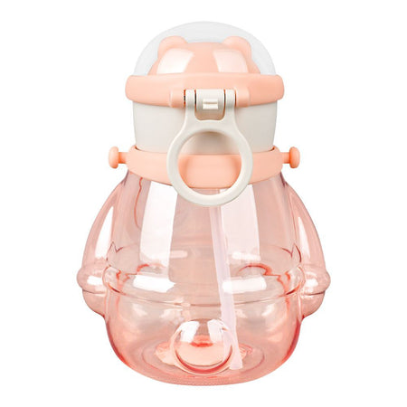 Bear Plastic Water Bottle With Strap, Pink, M10745 - Image 2