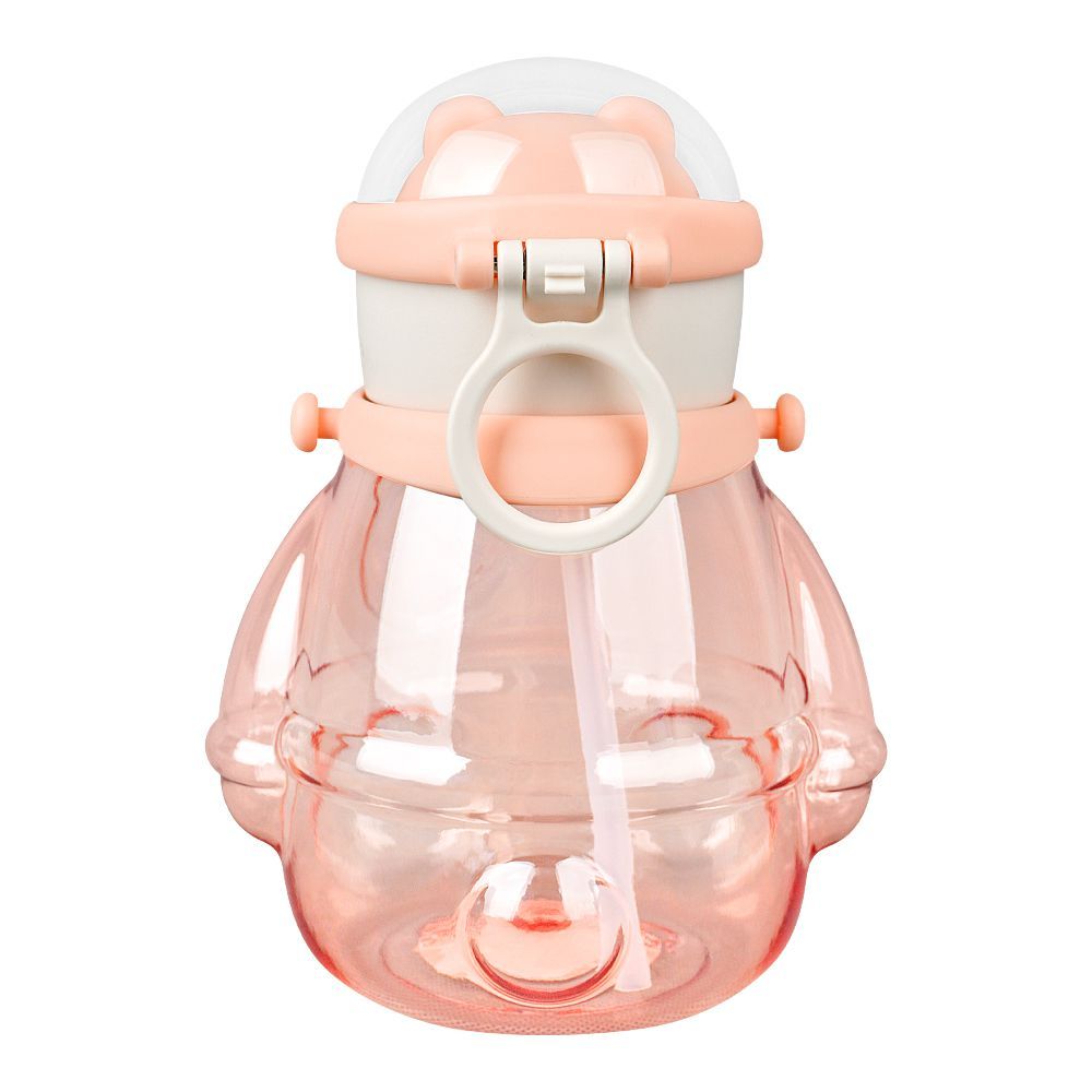 Bear Plastic Water Bottle With Strap, Pink, M10745 - Image 2