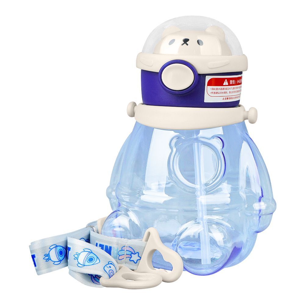 Bear Plastic Water Bottle With Strap, Blue, M10745 - Main Image