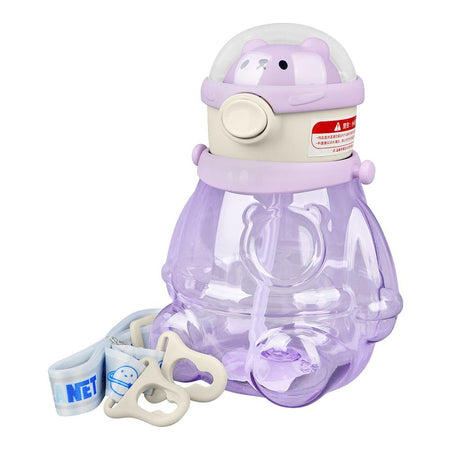 Bear Plastic Water Bottle With Strap, Purple, M10745 - Main Image