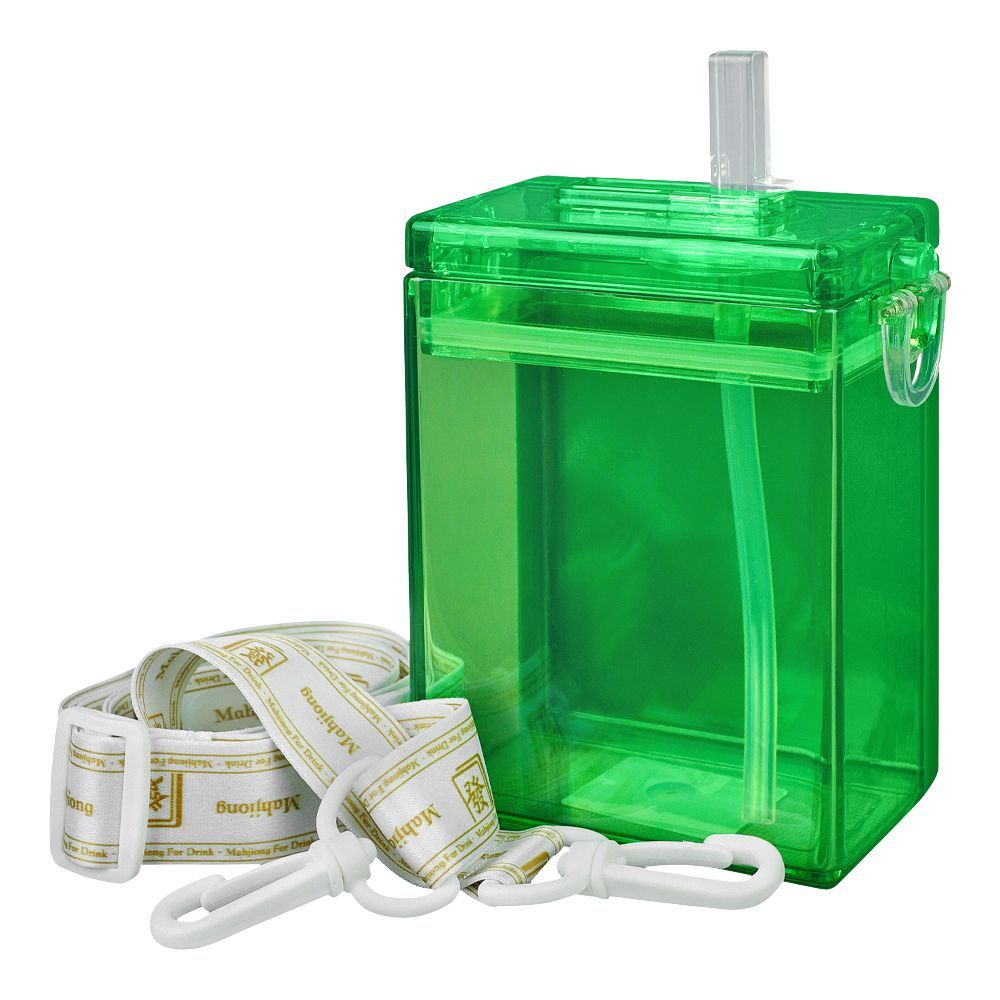 Mahjong Shape Plastic Water Bottle With Strap, Green, YF230913 - Main Image