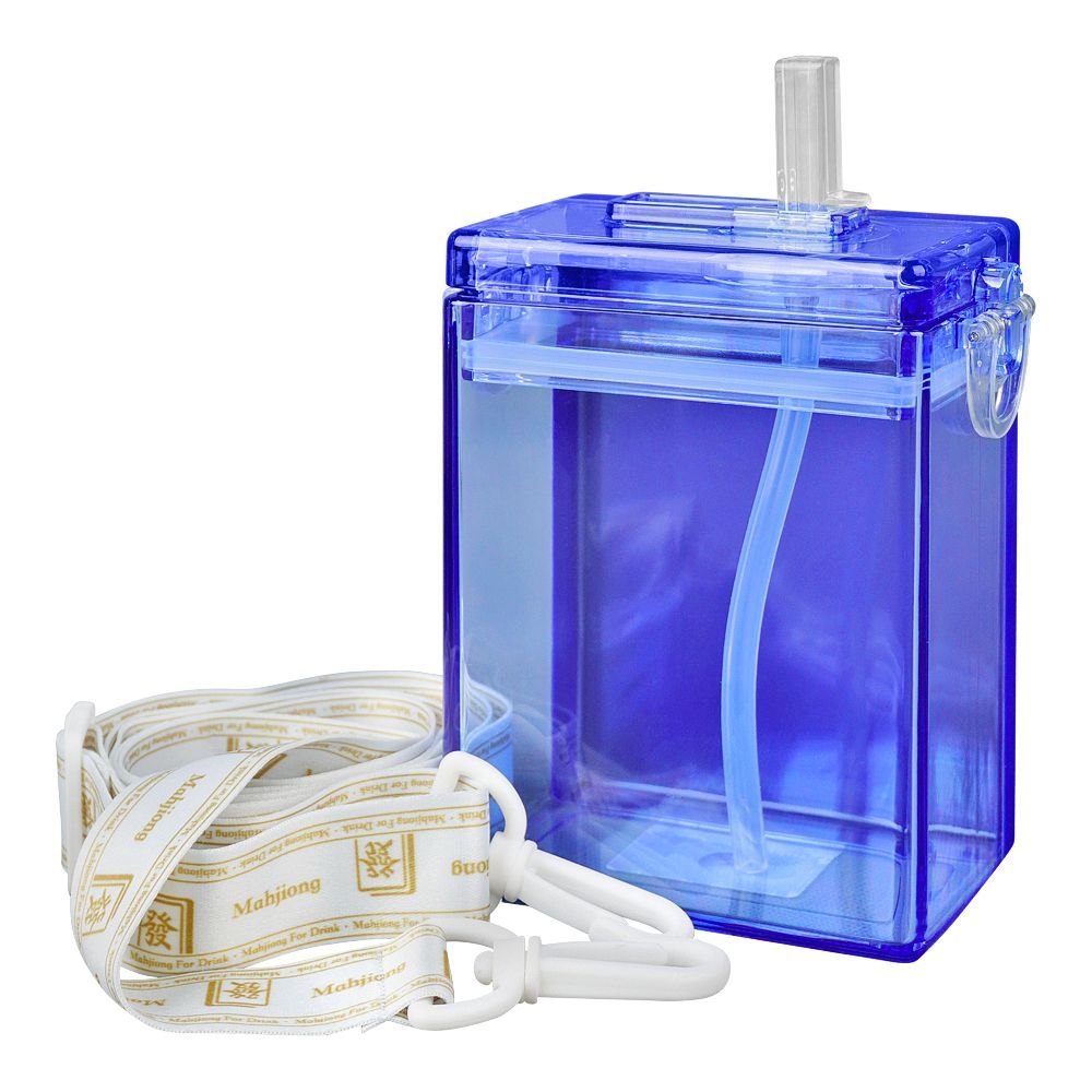 Mahjong Shape Plastic Water Bottle With Strap, Blue, YF230913 - Main Image