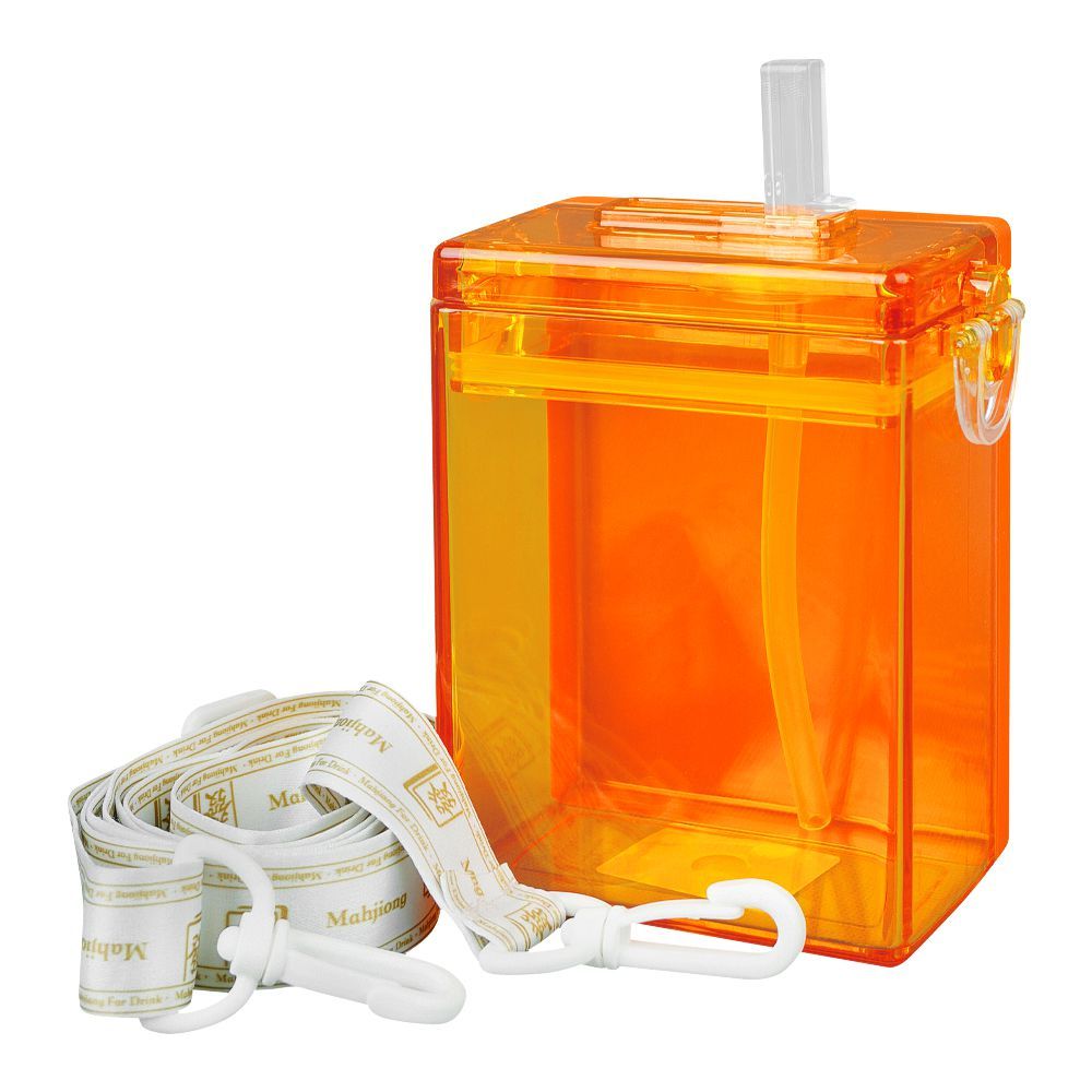 Mahjong Shape Plastic Water Bottle With Strap, Orange, YF230913 - Main Image